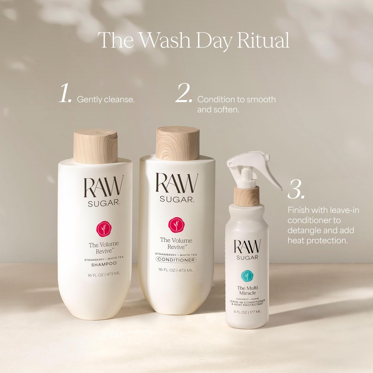 Raw Sugar Shampoo and Conditioner Set, The Volume Revive Hair Care Duo, 16 Fl Oz Each - Volumizing Haircare Bundle, SLS/SLES-Free, Paraben-Free, Color-Friendly, Vegan Avelisse