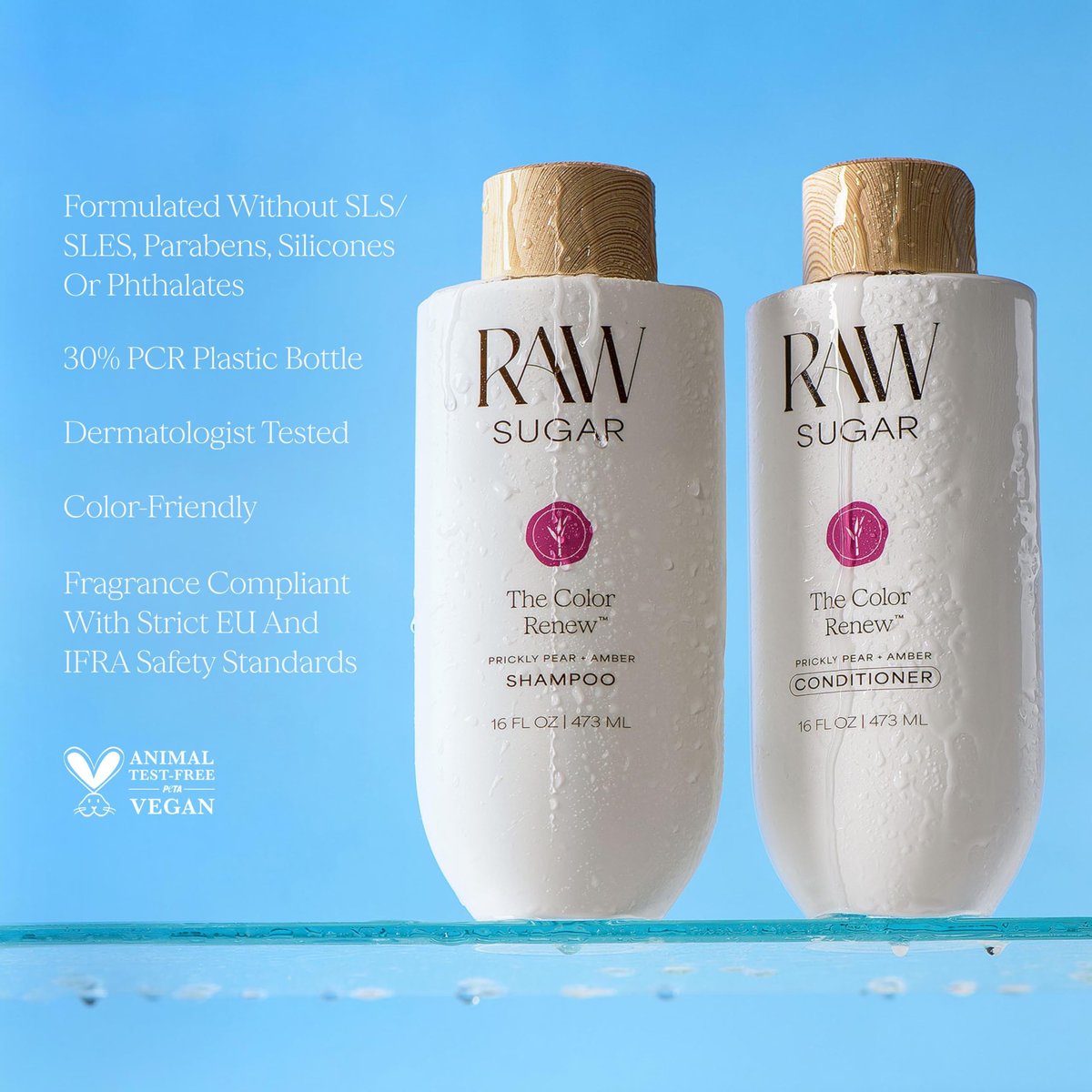 Raw Sugar Shampoo and Conditioner Set - The Color Renew Hair Care Duo, 16 Fl Oz Each, Protects Color, SLS/SLES & Paraben Free, Vegan Avelisse