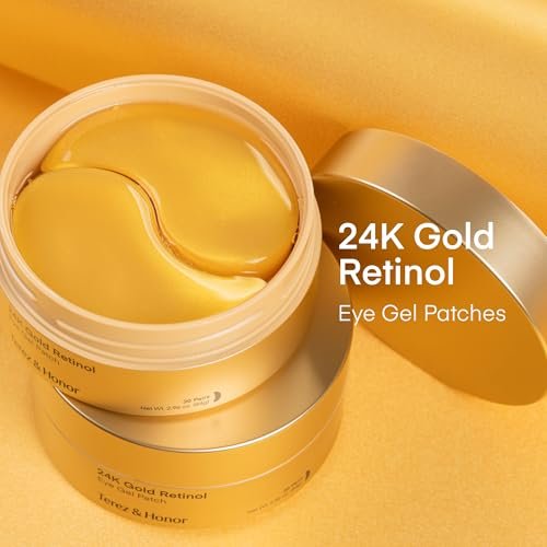 TEREZ & HONOR 24K Gold Retinol Under Eye Patches - 60 Korean Hydrogel Eye Masks with Collagen Peptide for Wrinkles, Dark Circles, Puffy Eyes, Radiance & Firming Avelisse