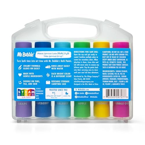 Mr. Bubble Bath Time Body Paints – 6-Color Washable Bath Paint Sticks for Kids, Gentle & Kid-Safe, Scented Colors with Carrying Case - görsel 4