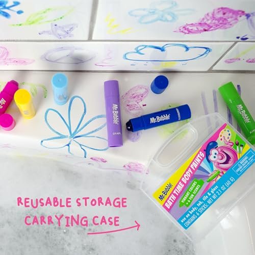 Mr. Bubble Bath Time Body Paints – 6-Color Washable Bath Paint Sticks for Kids, Gentle & Kid-Safe, Scented Colors with Carrying Case - görsel 10