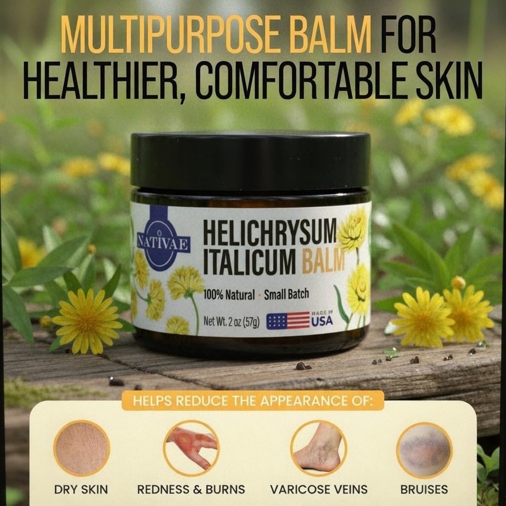 Nativae Helichrysum Balm – Helichrysum Italicum Essential Oil Skin Cream for Bruises, Veins, Burns & Redness – Soothing Healing Moisturizer for Face & Body Avelisse