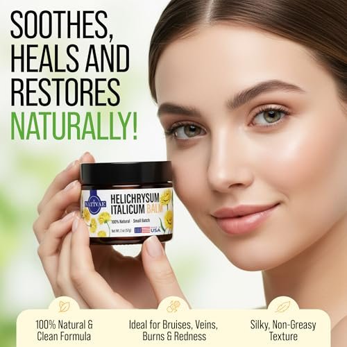 Nativae Helichrysum Balm – Helichrysum Italicum Essential Oil Skin Cream for Bruises, Veins, Burns & Redness – Soothing Healing Moisturizer for Face & Body Avelisse