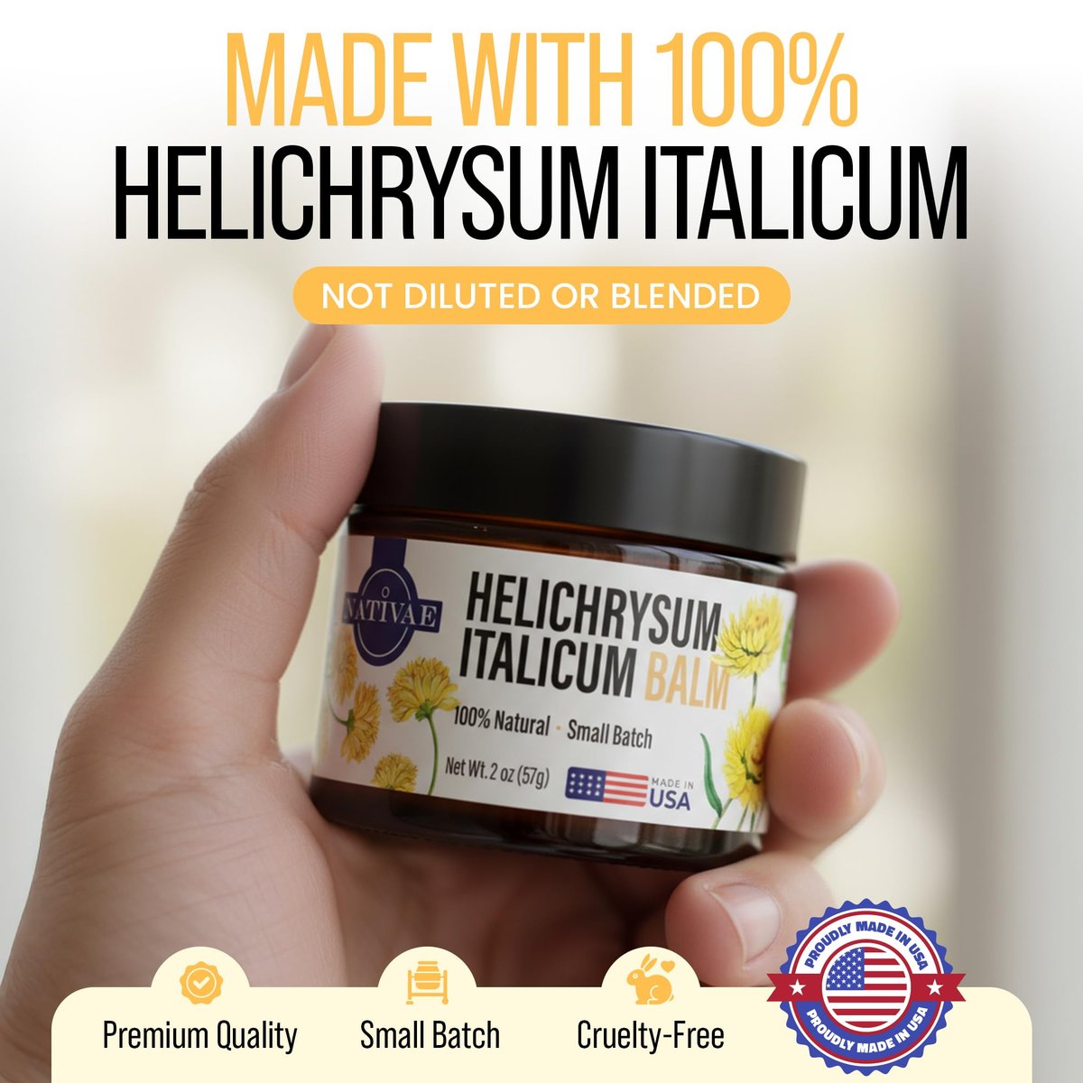 Nativae Helichrysum Balm – Helichrysum Italicum Essential Oil Skin Cream for Bruises, Veins, Burns & Redness – Soothing Healing Moisturizer for Face & Body Avelisse
