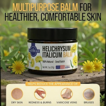 Nativae Helichrysum Balm – Helichrysum Italicum Essential Oil Skin Cream for Bruises, Veins, Burns & Redness – Soothing Healing Moisturizer for Face & Body Avelisse