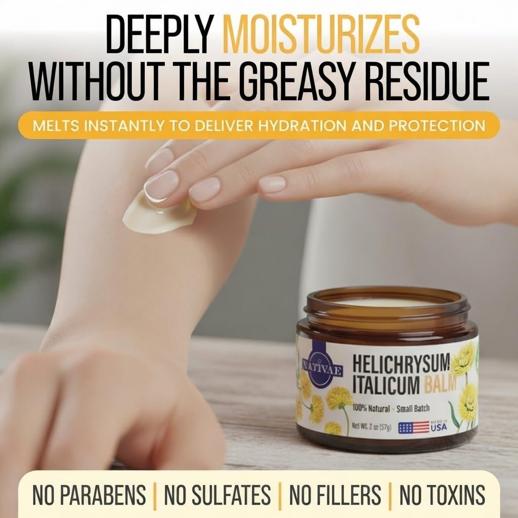 Nativae Helichrysum Balm – Helichrysum Italicum Essential Oil Skin Cream for Bruises, Veins, Burns & Redness – Soothing Healing Moisturizer for Face & Body Avelisse