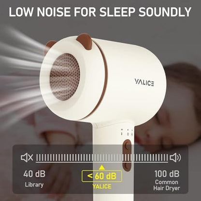 YALICE Cordless Hair Dryer for Baby and Kids, Portable Travel Blow Dryer with Gentle Airflow & Low Heat Ionic Care for Infant, 3 Speed Settings, Mini Rechargeable Hair Dryer with Charging Base, Khaki Avelisse