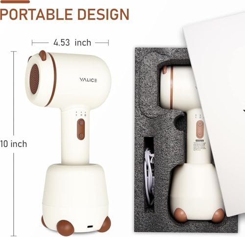 YALICE Cordless Hair Dryer for Baby and Kids, Portable Travel Blow Dryer with Gentle Airflow & Low Heat Ionic Care for Infant, 3 Speed Settings, Mini Rechargeable Hair Dryer with Charging Base, Khaki Avelisse