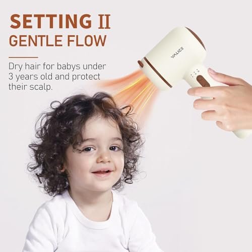 YALICE Cordless Hair Dryer for Baby and Kids, Portable Travel Blow Dryer with Gentle Airflow & Low Heat Ionic Care for Infant, 3 Speed Settings, Mini Rechargeable Hair Dryer with Charging Base, Khaki Avelisse