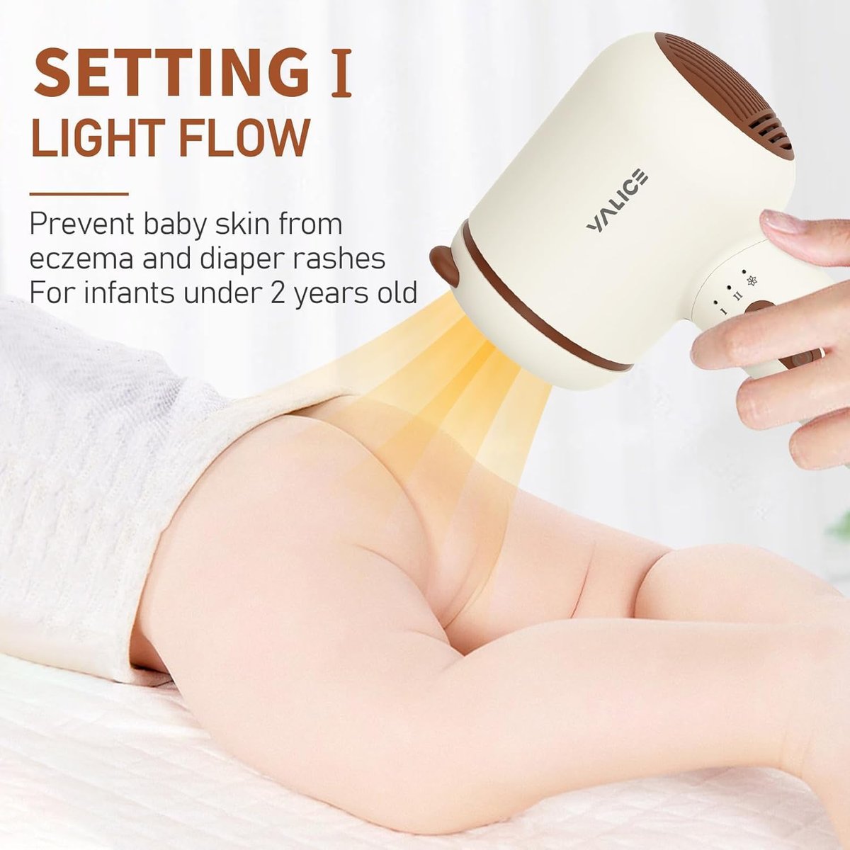 YALICE Cordless Hair Dryer for Baby and Kids, Portable Travel Blow Dryer with Gentle Airflow & Low Heat Ionic Care for Infant, 3 Speed Settings, Mini Rechargeable Hair Dryer with Charging Base, Khaki Avelisse