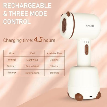 YALICE Cordless Hair Dryer for Baby and Kids, Portable Travel Blow Dryer with Gentle Airflow & Low Heat Ionic Care for Infant, 3 Speed Settings, Mini Rechargeable Hair Dryer with Charging Base, Khaki Avelisse