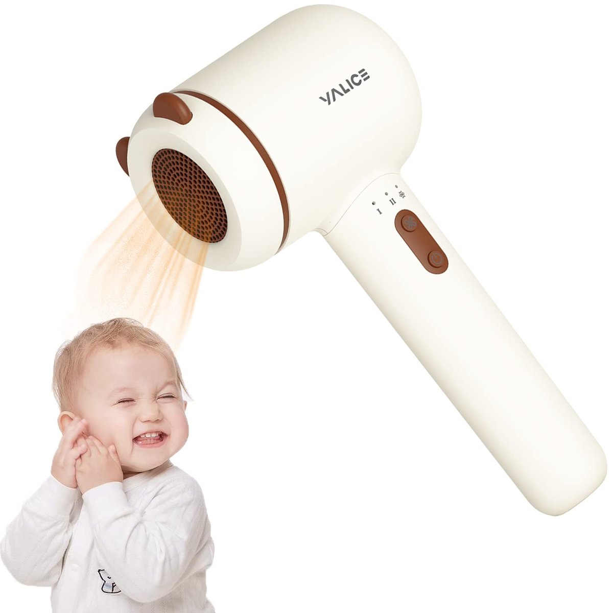 YALICE Cordless Hair Dryer for Baby and Kids, Portable Travel Blow Dryer with Gentle Airflow & Low Heat Ionic Care for Infant, 3 Speed Settings, Mini Rechargeable Hair Dryer with Charging Base, Khaki Avelisse