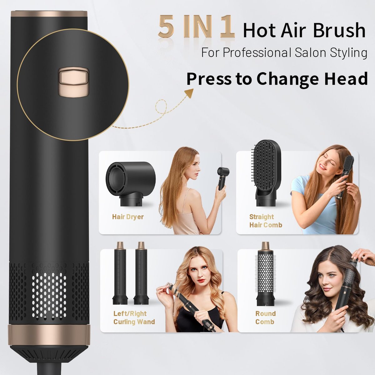LNSTN 5-in-1 Blow Dryer Brush with Negative Ion Technology for Smooth, Voluminous Hair Avelisse