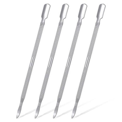 4 Pcs Stainless Steel Cuticle Pusher Set – Dual Head Nail Pusher & Remover Tool for Manicure Pedicure Avelisse