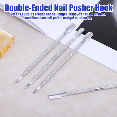 4 Pcs Stainless Steel Cuticle Pusher Set – Dual Head Nail Pusher & Remover Tool for Manicure Pedicure Avelisse