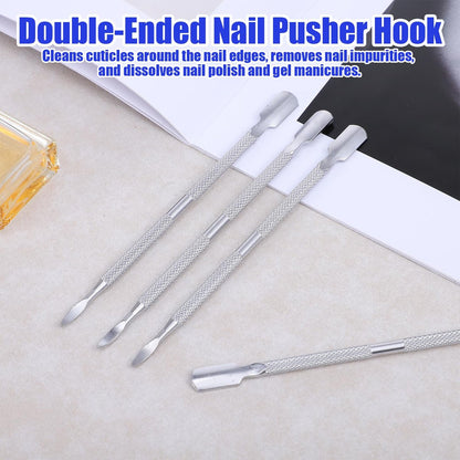 4 Pcs Stainless Steel Cuticle Pusher Set – Dual Head Nail Pusher & Remover Tool for Manicure Pedicure Avelisse