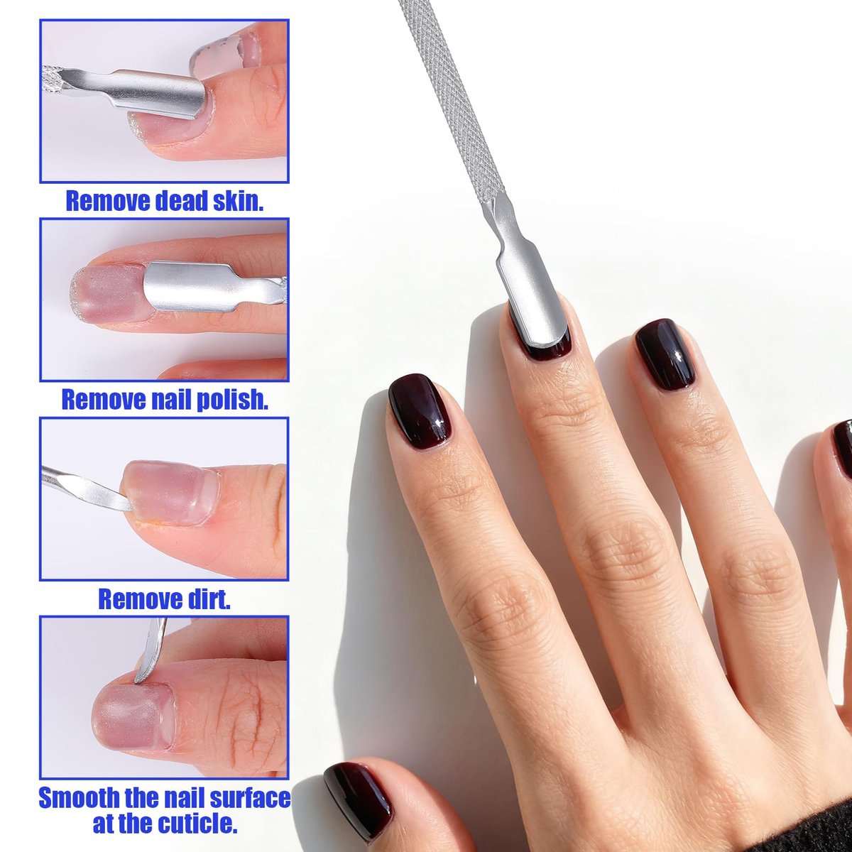 4 Pcs Stainless Steel Cuticle Pusher Set – Dual Head Nail Pusher & Remover Tool for Manicure Pedicure Avelisse