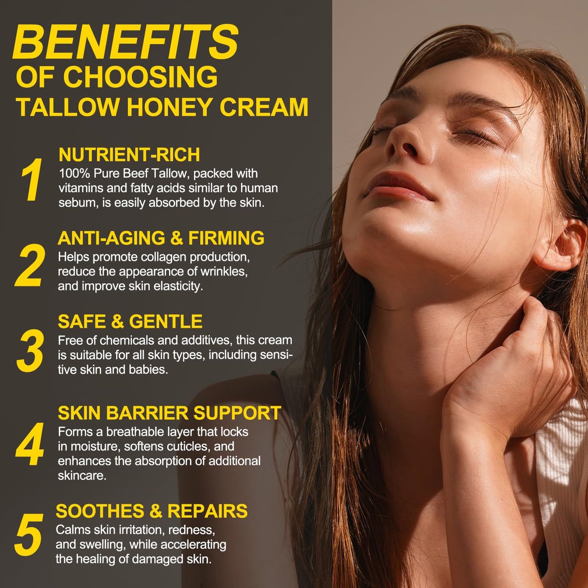 Beef Tallow for Skin, Whipped Tallow Honey Balm for Face - Grass Fed Beef Tallow & Raw Wild Honey - Organic Moisturizer for Soft, Smooth Skin - Light Scent, Moisturizing Natural Formula, 4.2 Oz Avelisse