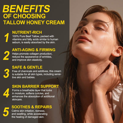Beef Tallow for Skin, Whipped Tallow Honey Balm for Face - Grass Fed Beef Tallow & Raw Wild Honey - Organic Moisturizer for Soft, Smooth Skin - Light Scent, Moisturizing Natural Formula, 4.2 Oz Avelisse