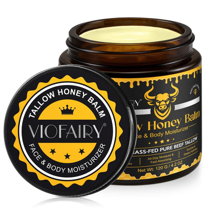Beef Tallow for Skin, Whipped Tallow Honey Balm for Face - Grass Fed Beef Tallow & Raw Wild Honey - Organic Moisturizer for Soft, Smooth Skin - Light Scent, Moisturizing Natural Formula, 4.2 Oz Avelisse