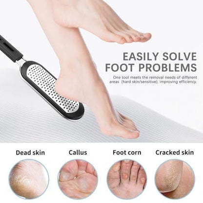 FREATECH Nano Glass & Stainless Steel Foot File 2-in-1 Foot Rasp for Callus Remover, Professional Pedicure Tool for Hard Cracked Dead Heel Skin, Smooth Exfoliating Heel Care for Home Spa Shower