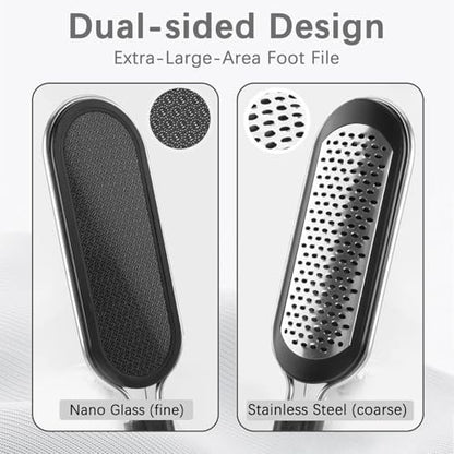 FREATECH Nano Glass & Stainless Steel Foot File 2-in-1 Foot Rasp for Callus Remover, Professional Pedicure Tool for Hard Cracked Dead Heel Skin, Smooth Exfoliating Heel Care for Home Spa Shower