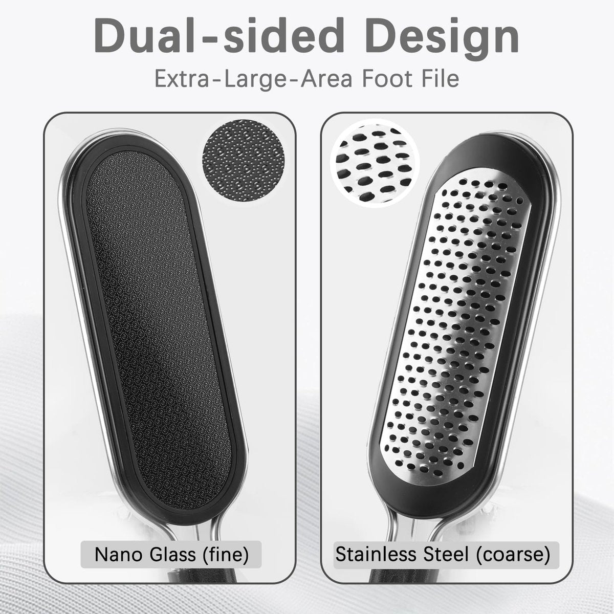 FREATECH Nano Glass & Stainless Steel Foot File 2-in-1 Foot Rasp for Callus Remover, Professional Pedicure Tool for Hard Cracked Dead Heel Skin, Smooth Exfoliating Heel Care for Home Spa Shower - görsel 5