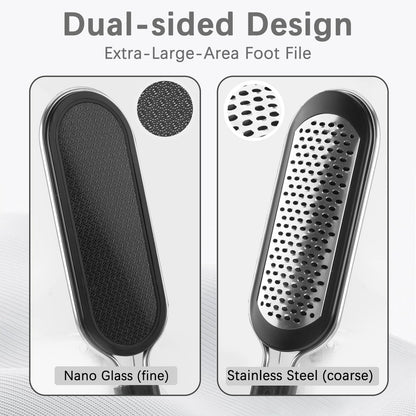 FREATECH Nano Glass & Stainless Steel Foot File 2-in-1 Foot Rasp for Callus Remover, Professional Pedicure Tool for Hard Cracked Dead Heel Skin, Smooth Exfoliating Heel Care for Home Spa Shower