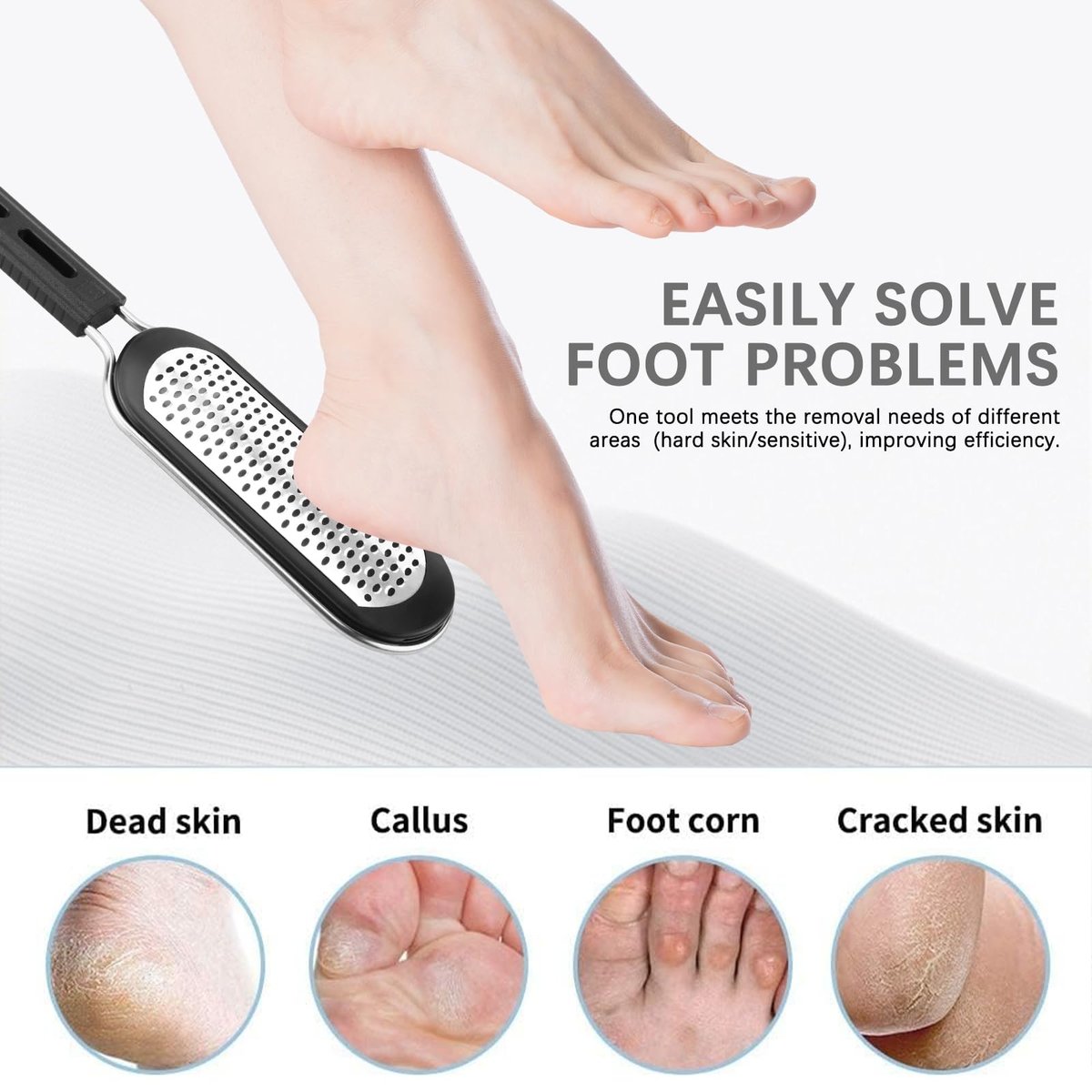 FREATECH Nano Glass & Stainless Steel Foot File 2-in-1 Foot Rasp for Callus Remover, Professional Pedicure Tool for Hard Cracked Dead Heel Skin, Smooth Exfoliating Heel Care for Home Spa Shower - görsel 3