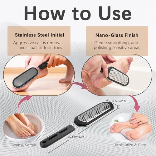 FREATECH Nano Glass & Stainless Steel Foot File 2-in-1 Foot Rasp for Callus Remover, Professional Pedicure Tool for Hard Cracked Dead Heel Skin, Smooth Exfoliating Heel Care for Home Spa Shower - görsel 14
