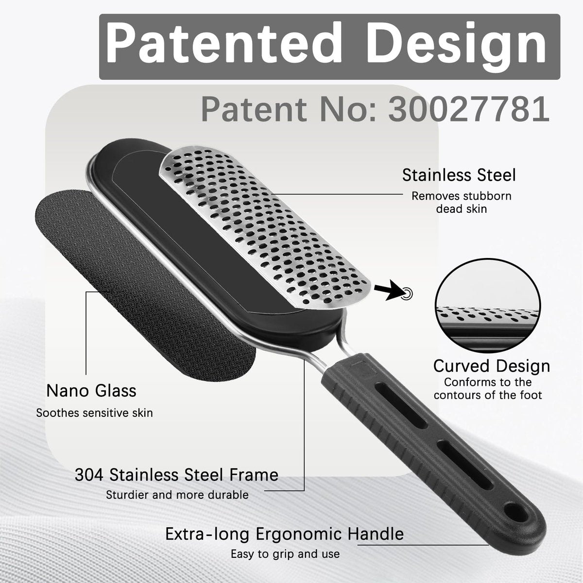 FREATECH Nano Glass & Stainless Steel Foot File 2-in-1 Foot Rasp for Callus Remover, Professional Pedicure Tool for Hard Cracked Dead Heel Skin, Smooth Exfoliating Heel Care for Home Spa Shower - görsel 7