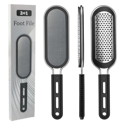 FREATECH Nano Glass & Stainless Steel Foot File 2-in-1 Foot Rasp for Callus Remover, Professional Pedicure Tool for Hard Cracked Dead Heel Skin, Smooth Exfoliating Heel Care for Home Spa Shower