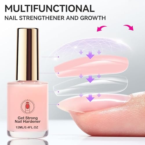 Pink Nail Strengthener Extra Strong – Nail Hardener for Weak, Brittle, Splitting Nails – Long-Lasting Quick Dry Formula with Enhanced Shine (12ML) Avelisse