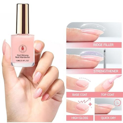 Pink Nail Strengthener Extra Strong – Nail Hardener for Weak, Brittle, Splitting Nails – Long-Lasting Quick Dry Formula with Enhanced Shine (12ML) Avelisse