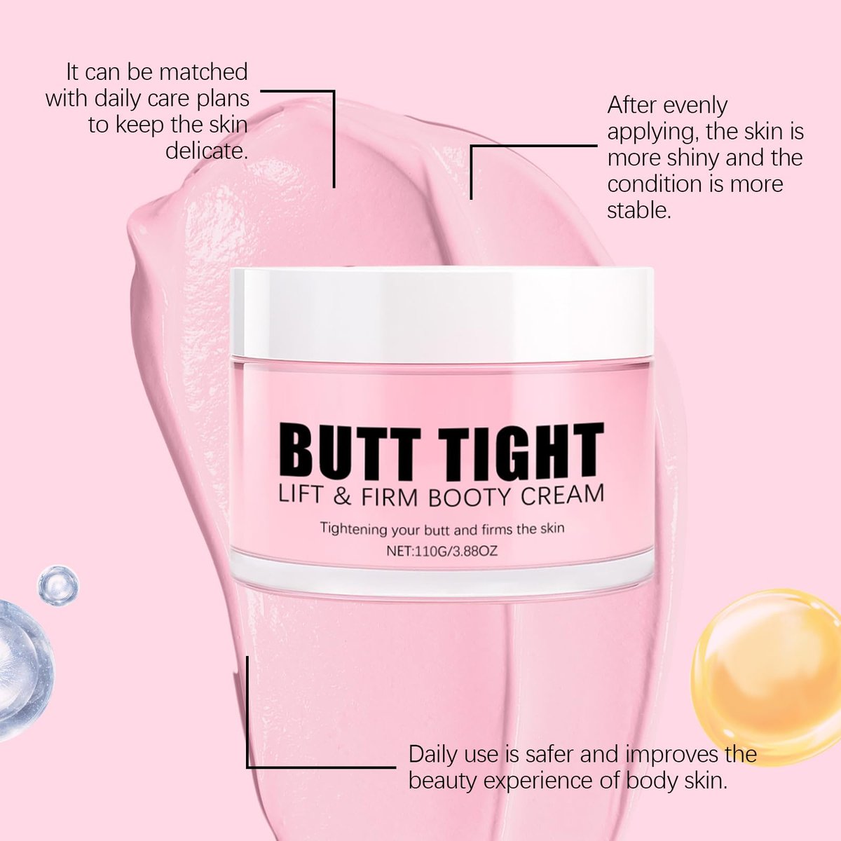 KunMan Butt Tight Lift Cream - Cellulite Cream for Firm, Smooth Booty Skin - Tighten Leg Skin, Reduce Loose & Crepey - Bum Mask for Booty, Thighs, Belly & Arms (3.38 fl oz) - görsel 7