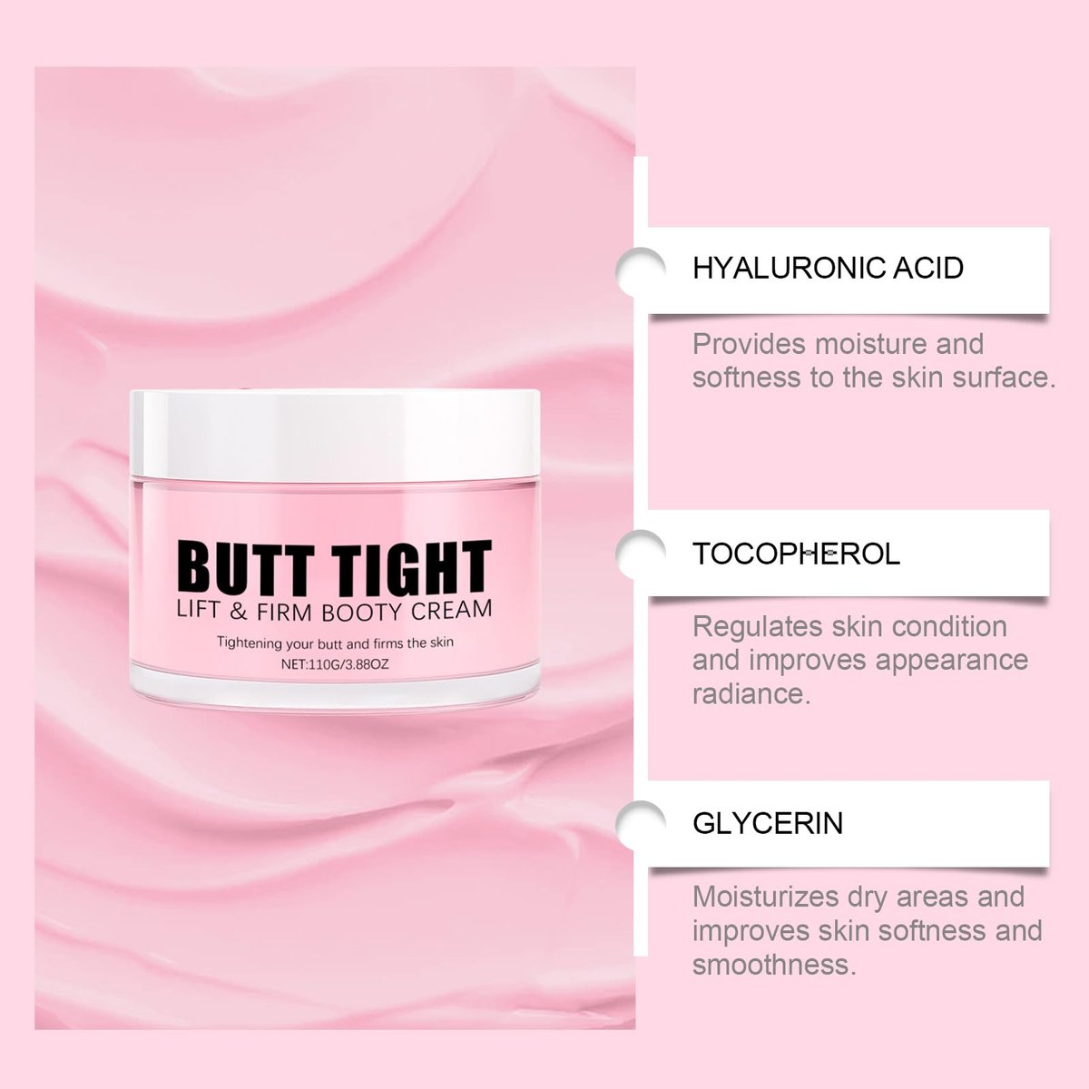 KunMan Butt Tight Lift Cream - Cellulite Cream for Firm, Smooth Booty Skin - Tighten Leg Skin, Reduce Loose & Crepey - Bum Mask for Booty, Thighs, Belly & Arms (3.38 fl oz) - görsel 11