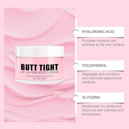 KunMan Butt Tight Lift Cream - Cellulite Cream for Firm, Smooth Booty Skin - Tighten Leg Skin, Reduce Loose & Crepey - Bum Mask for Booty, Thighs, Belly & Arms (3.38 fl oz)