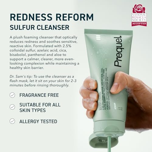 Prequel Skin Redness Reform Sulfur Cleanser – Calming Face Wash with Azelaic Acid & Colloidal Sulfur for Redness & Discomfort – Dermatologist-Developed – 6.5 oz - görsel 4