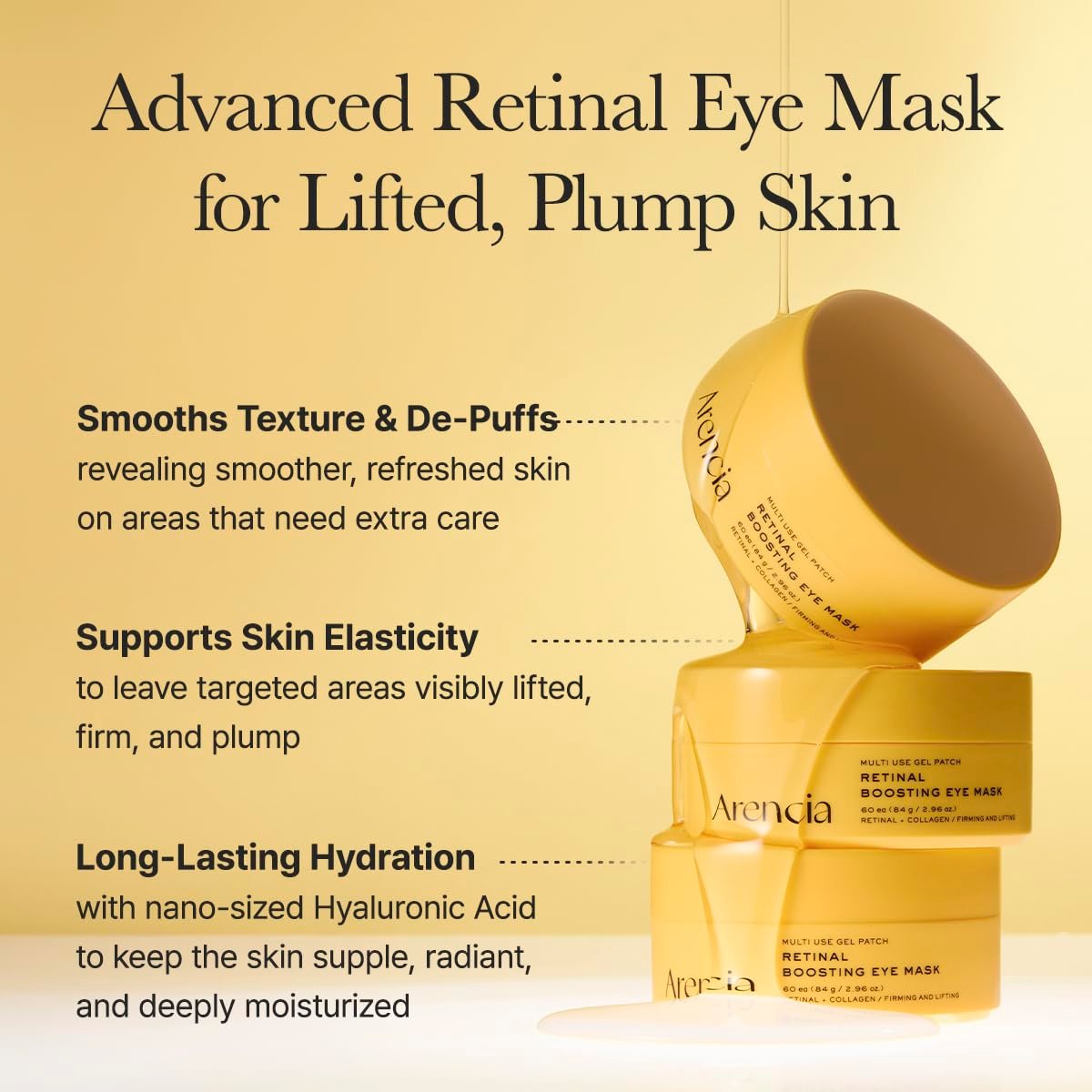 ARENCIA Retinal Boosting Eye Patch – Hydrogel Under Eye Mask with Peptides for Dark Circles, Puffiness & Fine Lines (60 Patches) Avelisse