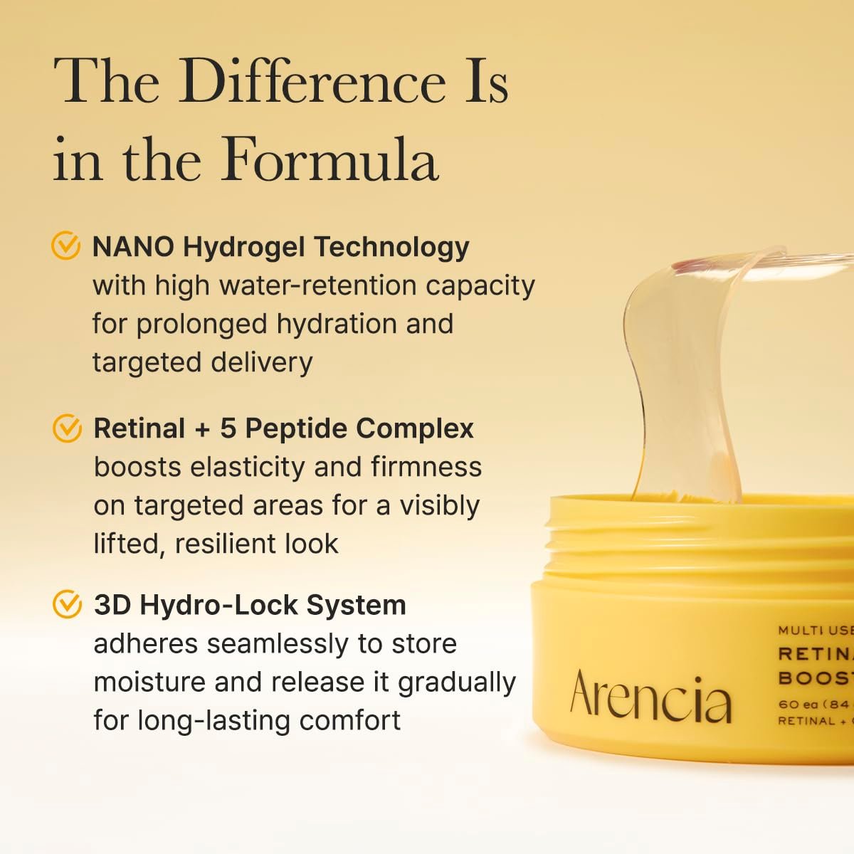 ARENCIA Retinal Boosting Eye Patch – Hydrogel Under Eye Mask with Peptides for Dark Circles, Puffiness & Fine Lines (60 Patches) Avelisse