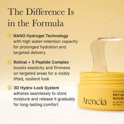 ARENCIA Retinal Boosting Eye Patch – Hydrogel Under Eye Mask with Peptides for Dark Circles, Puffiness & Fine Lines (60 Patches) Avelisse