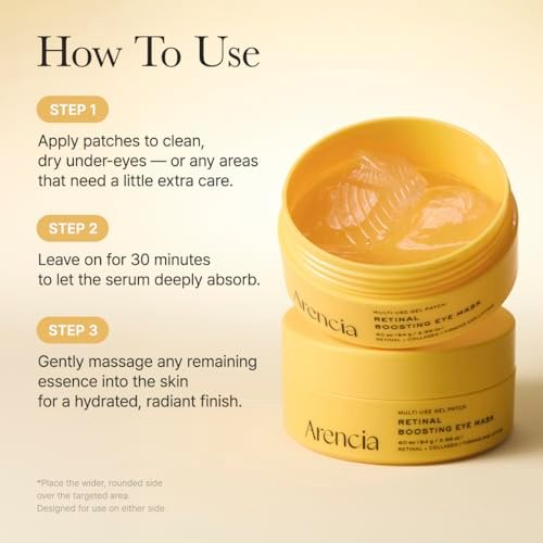 ARENCIA Retinal Boosting Eye Patch – Hydrogel Under Eye Mask with Peptides for Dark Circles, Puffiness & Fine Lines (60 Patches) Avelisse
