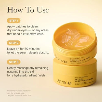 ARENCIA Retinal Boosting Eye Patch – Hydrogel Under Eye Mask with Peptides for Dark Circles, Puffiness & Fine Lines (60 Patches) Avelisse