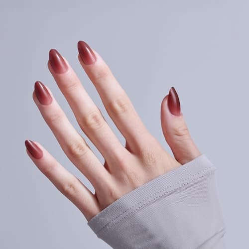 KISS Press On Nails Pinot Noir - Red Almond Medium Size with Glue - görsel 6
