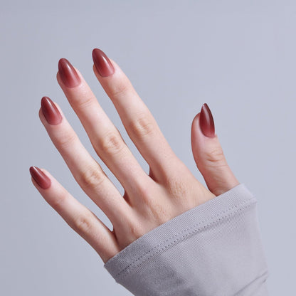 KISS Press On Nails Pinot Noir - Red Almond Medium Size with Glue