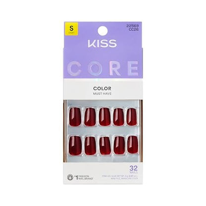 KISS Core Press On Nails Sprightly Red Short Squoval – 32 Nails with Glue, File & Stick Avelisse