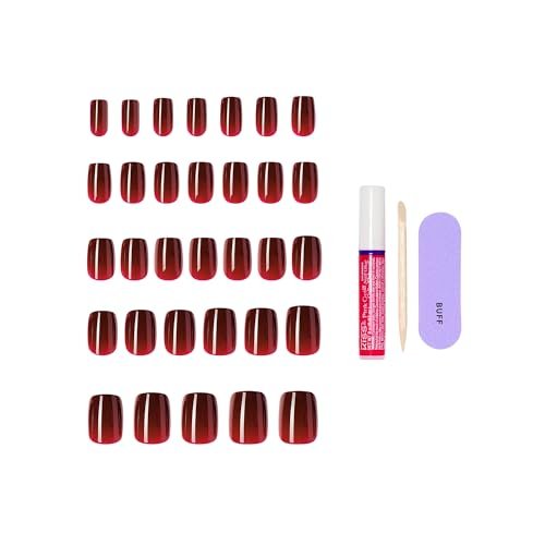 KISS Core Press On Nails Sprightly Red Short Squoval – 32 Nails with Glue, File & Stick Avelisse