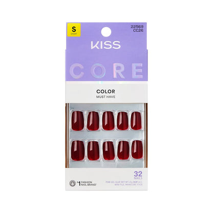 KISS Core Press On Nails Sprightly Red Short Squoval – 32 Nails with Glue, File & Stick Avelisse