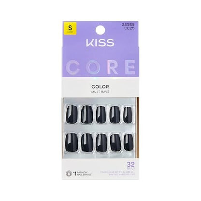KISS Press On Nails 'Photogenic' – Black Short Squoval Nails with Glue, 32-Piece Kit Avelisse