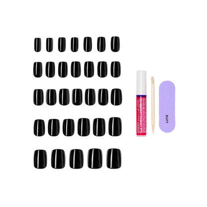 KISS Press On Nails 'Photogenic' – Black Short Squoval Nails with Glue, 32-Piece Kit Avelisse
